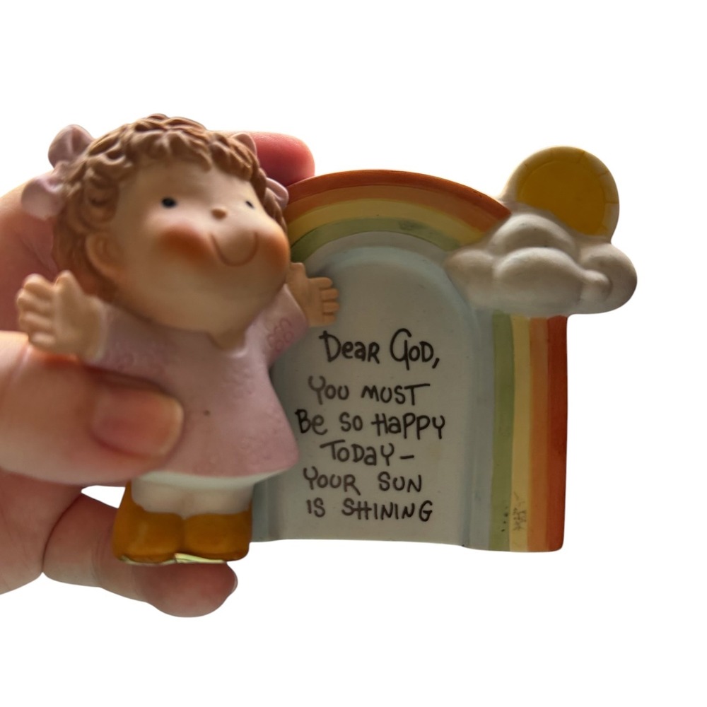 Vintage Enesco Dear God Kids Figurine Rainbow Sun "Your Sun Is Shining" Korea - Picture 3 of 12